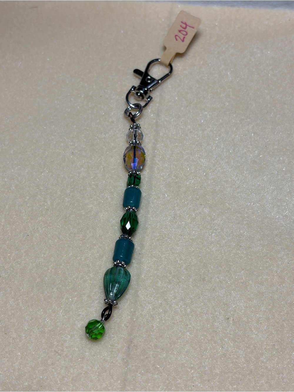 Beaded Green and Teal Drop Bag Charm Keychain  #204